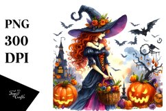 Witch Halloween Watercolor Clipart Product Image 1