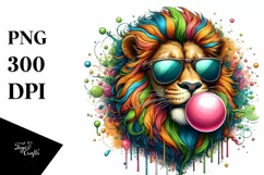 Quirky Colored Lion Portrait with Sunglasses Blowing Gum | Product Image 3