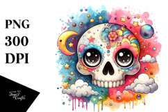 Colorful Skull Painting with Splashes, Unique PNG Product Image 1