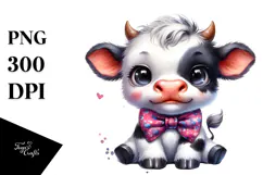 Funny Baby Cow with Bow and Tie PNG Product Image 1