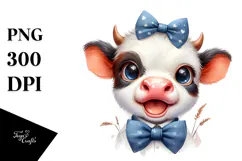 Funny Baby Cow with Bow and Tie PNG Product Image 1
