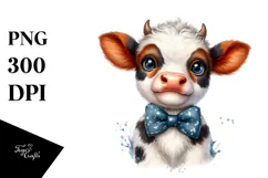 Funny Baby Cow with Bow and Tie PNG Product Image 1