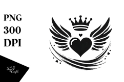 Simple Paintbrush Style Heart with Wings and Crown, PNG Product Image 1