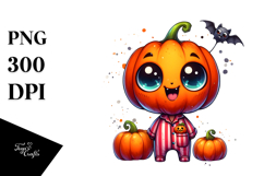 Funny Pumpkin Head in Pajamas, Vibrant PNG Product Image 1
