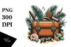 Tropical Beach Suitcase, Clipart PNG Product Image 1