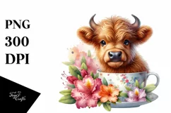 Baby Highland Cow Floral Frame Sticker Product Image 1