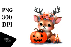 Baby Elk Halloween Watercolor Clipart Product Image 1