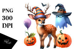 Baby Elk Halloween Watercolor Clipart Product Image 1