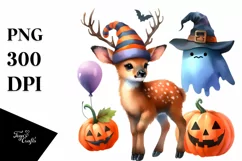 Baby Elk Halloween Watercolor Clipart Product Image 3