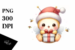 Cute Baby Bee with Gift Box PNG Product Image 3