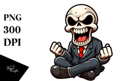Aggressive Cartoon Skull with Suit PNG Product Image 1