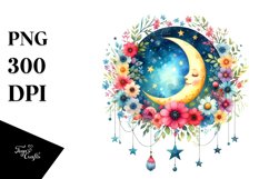 Whimsical Moon Flowers Stars Clipart Product Image 1