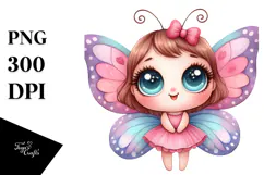 Baby Butterfly Big Eyes Watercolor Clipart Product Image 1