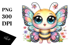 Baby Butterfly Big Eyes Watercolor Clipart Product Image 1
