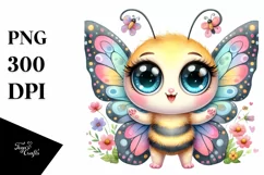 Baby Butterfly Big Eyes Watercolor Clipart Product Image 1