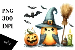 Funny Watercolor Cute Halloween Broom Clipart Product Image 3
