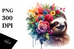 Artistic Sloth with Flowers | Vibrant Clipart Product Image 3