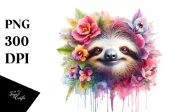Artistic Sloth with Flowers | Vibrant Clipart Product Image 3