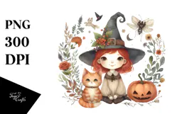Washed Watercolor Vintage Quirky Witch PNG Product Image 1