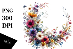 Watercolor Colorful Floral Frame PNG Product Image 1
