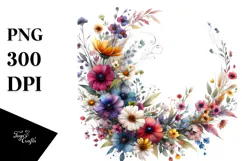 Watercolor Colorful Floral Frame PNG Product Image 1