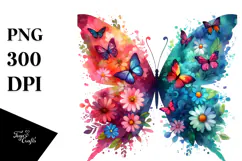 Colorful Flower Butterfly Silhouettes PNG Product Image 1