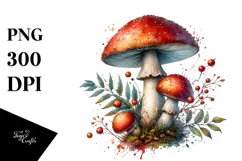 Detailed Mushroom with Watercolor Splash PNG Product Image 1