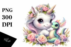 Pastel Baby Unicorn with Snapdragon | Sublimation | Clipart Product Image 3