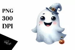 Funny Watercolor Whimsical Halloween Ghost Clipart Product Image 3