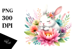 Colorful Cute Rabbit Sleeping Flower Clipart Product Image 1