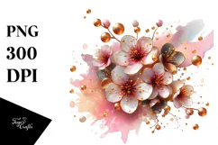 Shiny Cherry Blossom with Golden Accents, PNG Product Image 1