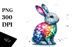 Vintage Diamond Bunny on Splashy Background PNG Product Image 1