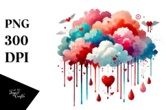 Washed Cloud with Hearts Watercolor PNG Product Image 1