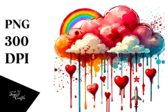 Washed Watercolor Cloud with Hearts, PNG Product Image 1