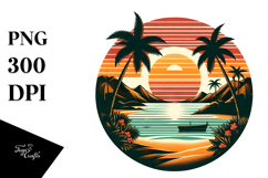 Retro Tropical Beach Sunset PNG Product Image 1