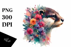 Artistic Otter with Flowers | Vibrant Clipart Product Image 1