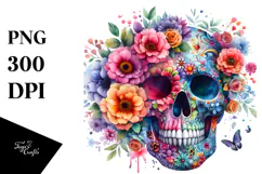 Colorful Skull Flower Painting, PNG Product Image 1