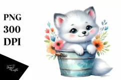 Baby Arctic Fox Sitting in Bucket with Flowers Product Image 3