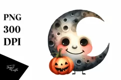 Funny Watercolor Halloween Moon Clipart Product Image 1