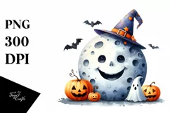 Funny Watercolor Halloween Moon Clipart Product Image 3