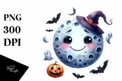 Funny Watercolor Halloween Moon Clipart Product Image 3