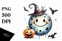Funny Watercolor Halloween Moon Clipart Product Image 1