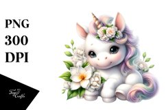 Pastel Baby Unicorn with Gardenia | Sublimation | Clipart Product Image 1