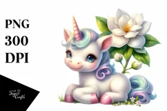 Pastel Baby Unicorn with Gardenia | Sublimation | Clipart Product Image 1