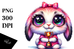 Cute Baby Rabbit with Tiny Trophy PNG Product Image 1