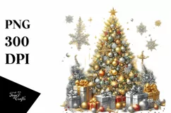 Glittery Christmas Tree with Gifts, PNG Product Image 1