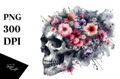 Grunge Skull Flower Painting, PNG Product Image 1