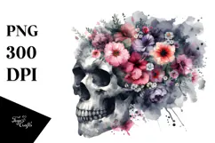 Grunge Skull Flower Painting, PNG Product Image 1