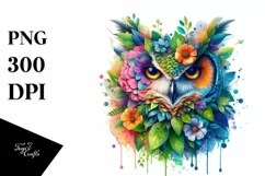 Abstract Vibrant Watercolor Owl, Transparent PNG Product Image 1