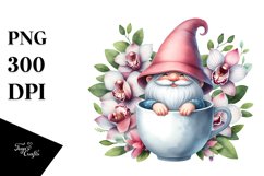 Cute Gnome with Orchid Frame PNG Product Image 1